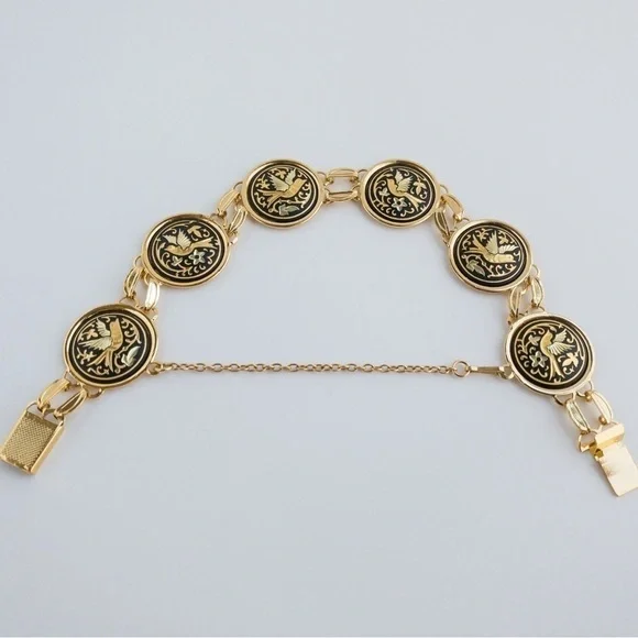 Vintage Damascene Medallion Jewelry Set IA Midas Toledo Spain Gold Tone & Enamel - Picture 4 of 15